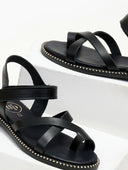 Σανδάλια δερμάτινα crossover TFP - Μαύρο - thefashionproject.gr - TFP