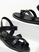 Σανδάλια δερμάτινα crossover TFP - Μαύρο - thefashionproject.gr - TFP