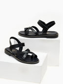 Σανδάλια δερμάτινα crossover TFP - Μαύρο - thefashionproject.gr - TFP