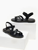 Σανδάλια δερμάτινα crossover TFP - Μαύρο - thefashionproject.gr - TFP