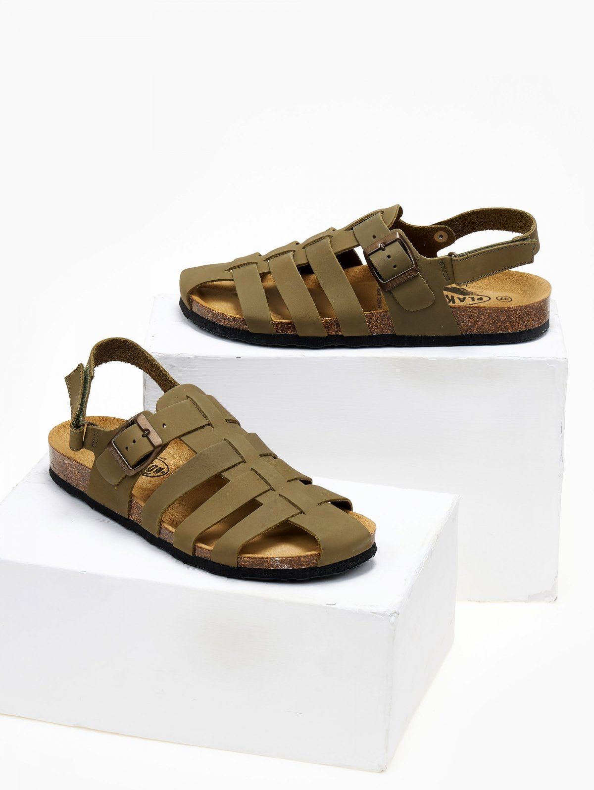 Σανδάλια δερμάτινα fisherman ανατομικά Plakton - Χακί - thefashionproject.gr - Plakton
