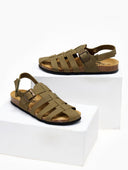 Σανδάλια δερμάτινα fisherman ανατομικά Plakton - Χακί - thefashionproject.gr - Plakton