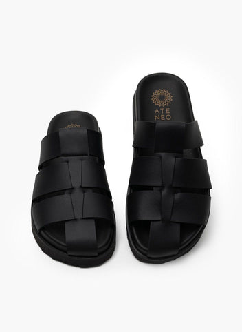 Σανδάλια δερμάτινα fisherman ATENEO - Μαύρο - thefashionproject.gr - ATENEO