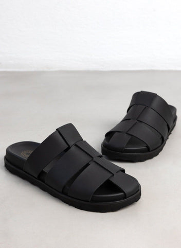 Σανδάλια δερμάτινα fisherman ATENEO - Μαύρο - thefashionproject.gr - ATENEO
