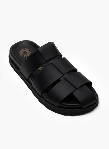 Σανδάλια δερμάτινα fisherman ATENEO - Μαύρο - thefashionproject.gr - ATENEO