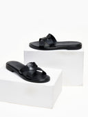 Σανδάλια δερμάτινα φλατ estil - Μαύρο - thefashionproject.gr - Estil