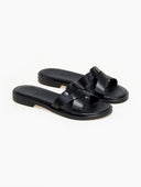 Σανδάλια δερμάτινα φλατ estil - Μαύρο - thefashionproject.gr - Estil