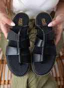 Σανδάλια δερμάτινα φλατ με τρουκς Estil - Μαύρο - thefashionproject.gr - Estil