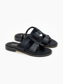 Σανδάλια δερμάτινα φλατ με τρουκς Estil - Μαύρο - thefashionproject.gr - Estil