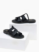 Σανδάλια δερμάτινα φλατ με τρουκς Estil - Μαύρο - thefashionproject.gr - Estil