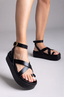 Σανδάλια δερμάτινα flatforms ATENEO - Μαύρο - thefashionproject.gr - ATENEO