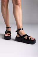 Σανδάλια δερμάτινα flatforms ATENEO - Μαύρο - thefashionproject.gr - ATENEO