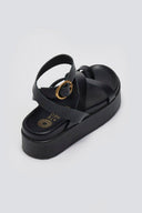 Σανδάλια δερμάτινα flatforms ATENEO - Μαύρο - thefashionproject.gr - ATENEO