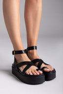 Σανδάλια δερμάτινα flatforms ATENEO - Μαύρο - thefashionproject.gr - ATENEO