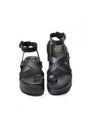Σανδάλια δερμάτινα flatforms ATENEO - Μαύρο - thefashionproject.gr - ATENEO