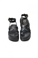 Σανδάλια δερμάτινα flatforms ATENEO - Μαύρο - thefashionproject.gr - ATENEO