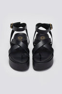 Σανδάλια δερμάτινα flatforms ATENEO - Μαύρο - thefashionproject.gr - ATENEO