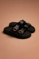 Σανδάλια δερμάτινα flatforms Estil - Μαύρο