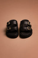 Σανδάλια δερμάτινα flatforms Estil - Μαύρο