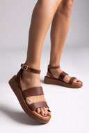 Σανδάλια δερμάτινα flatforms Estil - Ταμπά - thefashionproject.gr - Estil