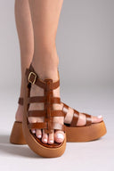 Σανδάλια δερμάτινα flatforms gladiator Estil - Ταμπά - thefashionproject.gr - Estil