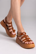 Σανδάλια δερμάτινα flatforms gladiator Estil - Ταμπά - thefashionproject.gr - Estil