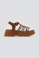 Σανδάλια δερμάτινα flatforms gladiator με ψάθα Estil - Ταμπά - thefashionproject.gr - Estil