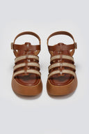 Σανδάλια δερμάτινα flatforms gladiator με ψάθα Estil - Ταμπά - thefashionproject.gr - Estil