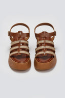 Σανδάλια δερμάτινα flatforms gladiator με ψάθα Estil - Ταμπά - thefashionproject.gr - Estil