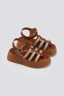 Σανδάλια δερμάτινα flatforms gladiator με ψάθα Estil - Ταμπά - thefashionproject.gr - Estil