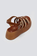 Σανδάλια δερμάτινα flatforms gladiator με ψάθα Estil - Ταμπά - thefashionproject.gr - Estil