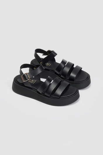 Σανδάλια δερμάτινα flatforms με φάσες Estil