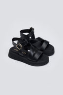 Σανδάλια δερμάτινα flatforms με φάσες Tfp