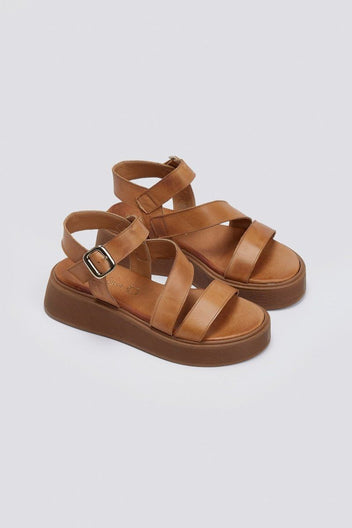 Σανδάλια δερμάτινα flatforms με φάσες Tfp - Ταμπά - thefashionproject.gr - TFP