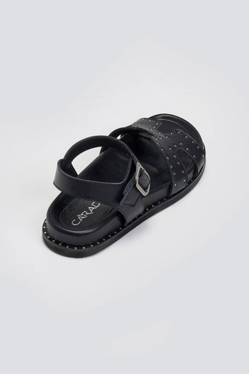 Σανδάλια δερμάτινα flatforms με μπαρέτα Carad - Μαύρο - thefashionproject.gr - CARAD