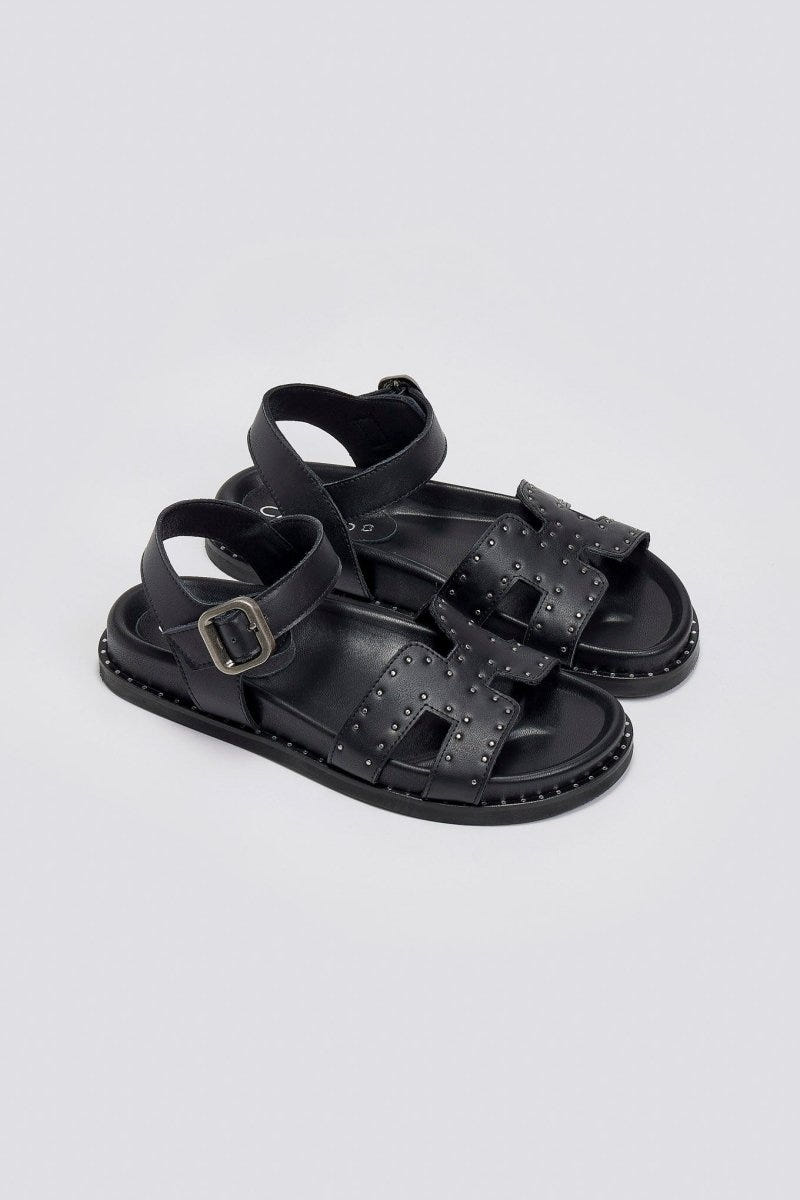 Σανδάλια δερμάτινα flatforms με μπαρέτα Carad - Μαύρο - thefashionproject.gr - CARAD
