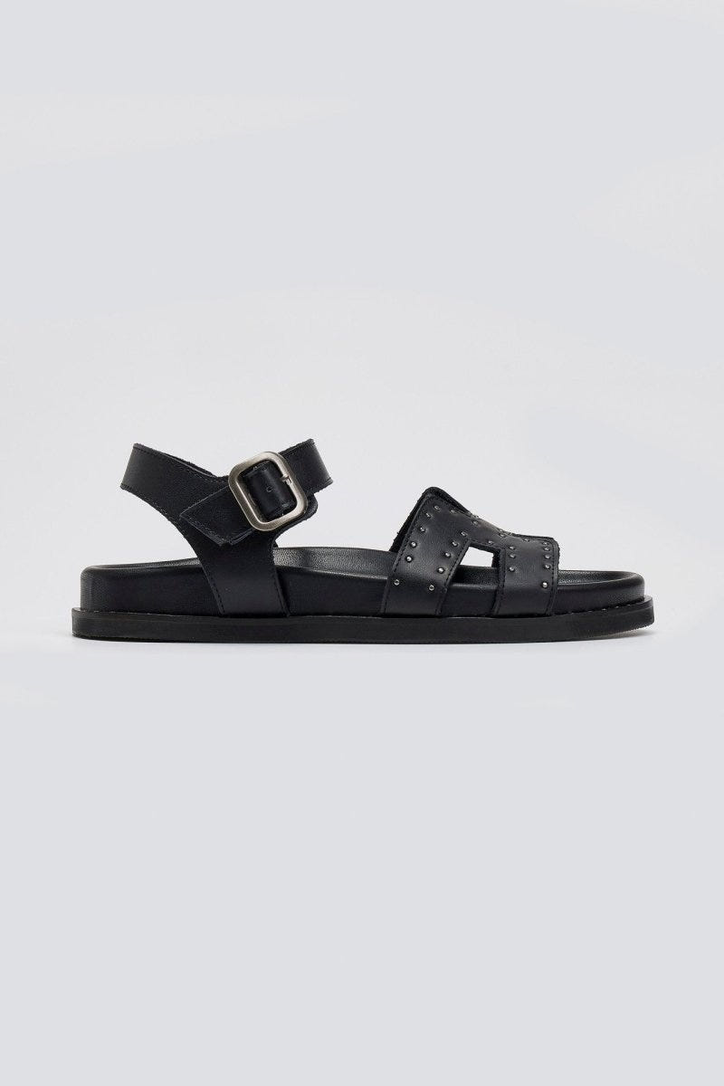 Σανδάλια δερμάτινα flatforms με μπαρέτα Carad - Μαύρο - thefashionproject.gr - CARAD