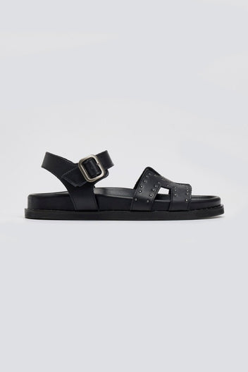 Σανδάλια δερμάτινα flatforms με μπαρέτα Carad - Μαύρο - thefashionproject.gr - CARAD