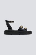 Σανδάλια δερμάτινα flatforms με μπαρέτα Tfp - Μαύρο - thefashionproject.gr - TFP