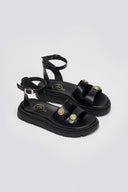 Σανδάλια δερμάτινα flatforms με μπαρέτα Tfp - Μαύρο - thefashionproject.gr - TFP