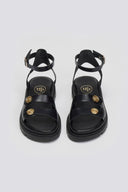 Σανδάλια δερμάτινα flatforms με μπαρέτα Tfp - Μαύρο - thefashionproject.gr - TFP