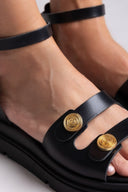 Σανδάλια δερμάτινα flatforms με μπαρέτα Tfp - Μαύρο - thefashionproject.gr - TFP