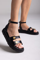Σανδάλια δερμάτινα flatforms με μπαρέτα Tfp - Μαύρο - thefashionproject.gr - TFP