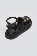 Σανδάλια δερμάτινα flatforms με μπαρέτα Tfp - Μαύρο - thefashionproject.gr - TFP