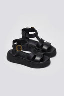 Σανδάλια δερμάτινα flatforms με τοκά TFP - Μαύρο - thefashionproject.gr - TFP