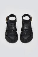 Σανδάλια δερμάτινα flatforms με τοκά TFP - Μαύρο - thefashionproject.gr - TFP