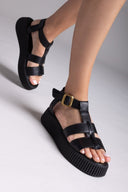 Σανδάλια δερμάτινα flatforms με τοκά TFP - Μαύρο - thefashionproject.gr - TFP