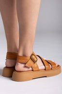 Σανδάλια δερμάτινα flatforms με τοκά TFP - Ταμπά - thefashionproject.gr - TFP
