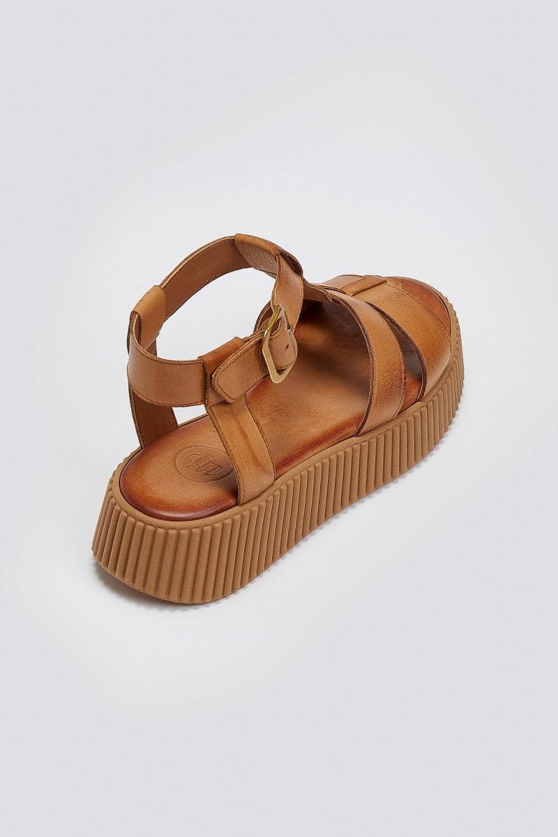 Σανδάλια δερμάτινα flatforms με τοκά TFP - Ταμπά - thefashionproject.gr - TFP