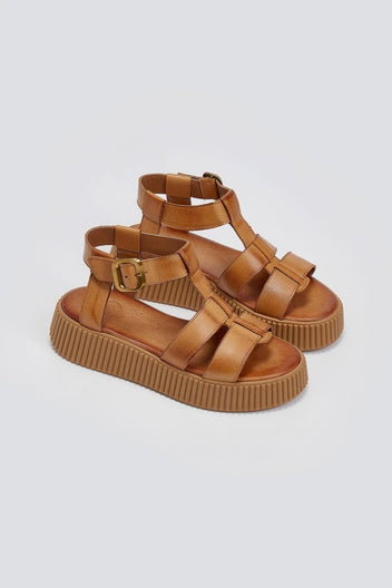 Σανδάλια δερμάτινα flatforms με τοκά TFP - Ταμπά - thefashionproject.gr - TFP